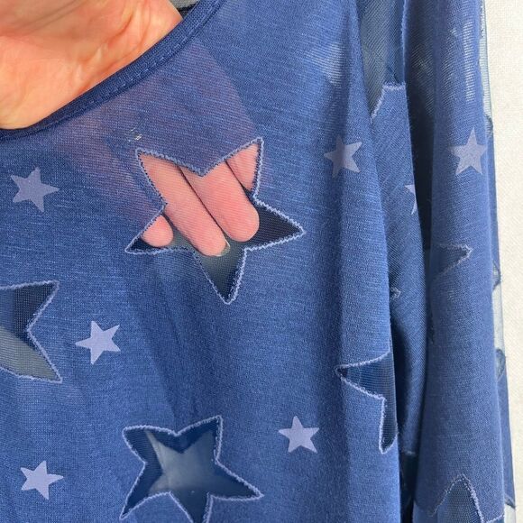 -Venus Long Sleeve Blue Star Mesh Top - Picture 7 of 10